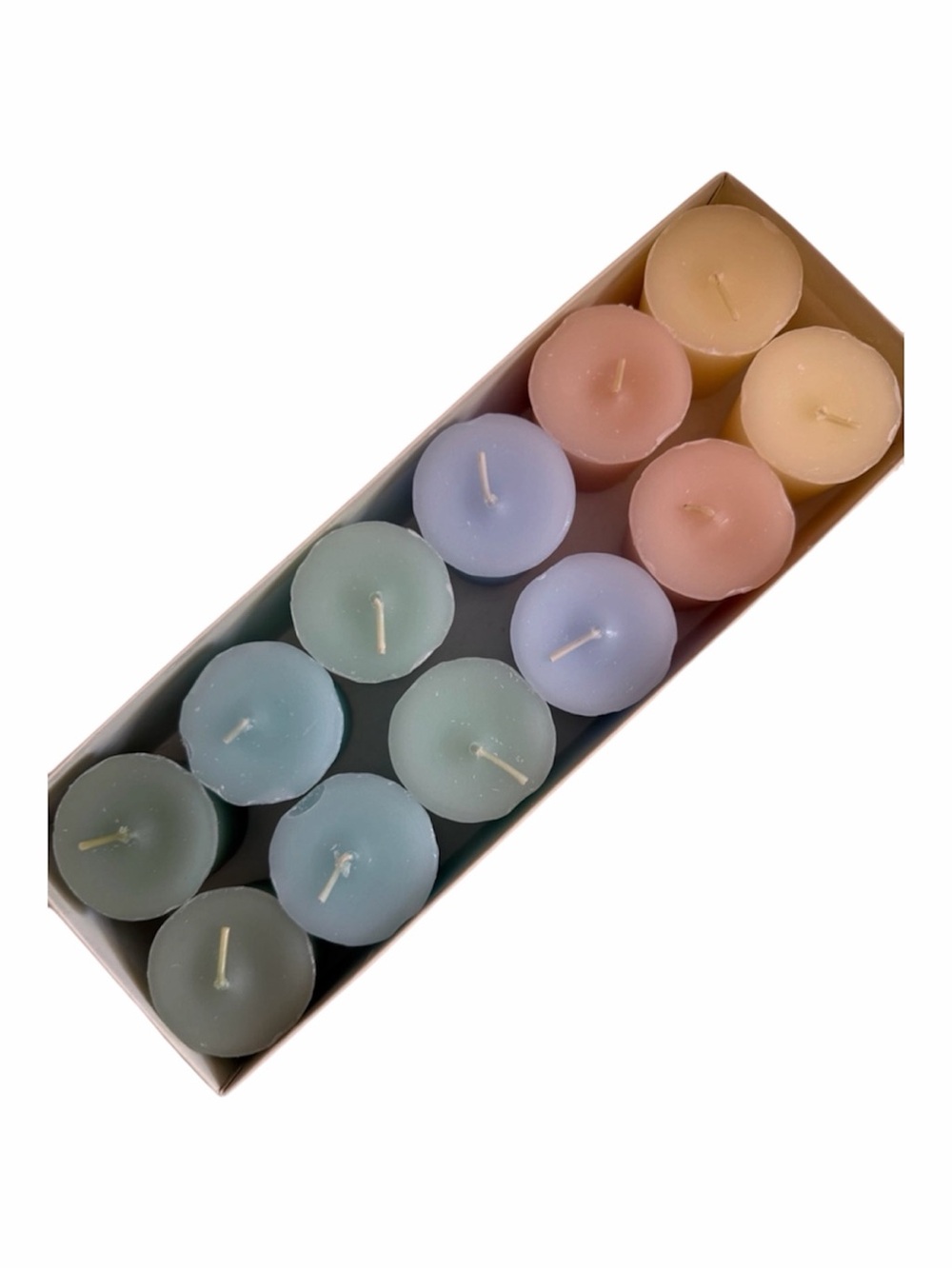 NEW Votive Candles Set of 12 Pastel Colors Unscented 2” Tall Boxed Pillar